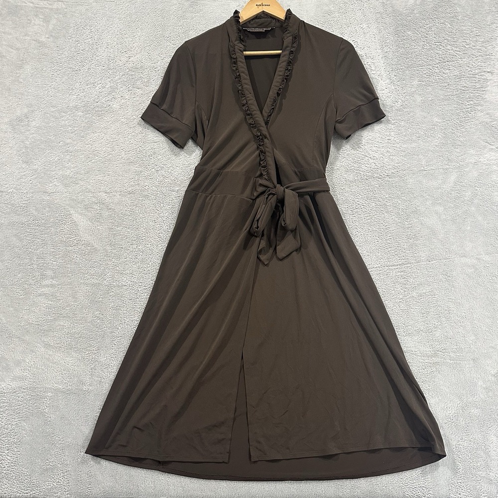 To the Max Midi Wrap Dress Women M Brown Babydoll Ruffle Vintage Y2K Boho